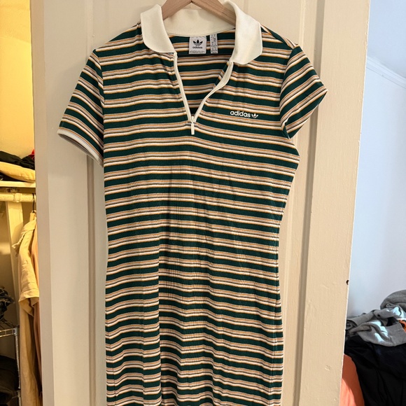 Adidas Striped polo collar dress, Size Medium, Green and white stripes - Picture 1 of 4